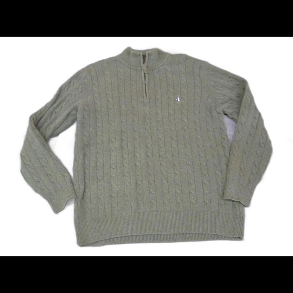 Le 31 Mens Size L Classic Cable Knit Quarter Zip Green Long Sleeve Sweater